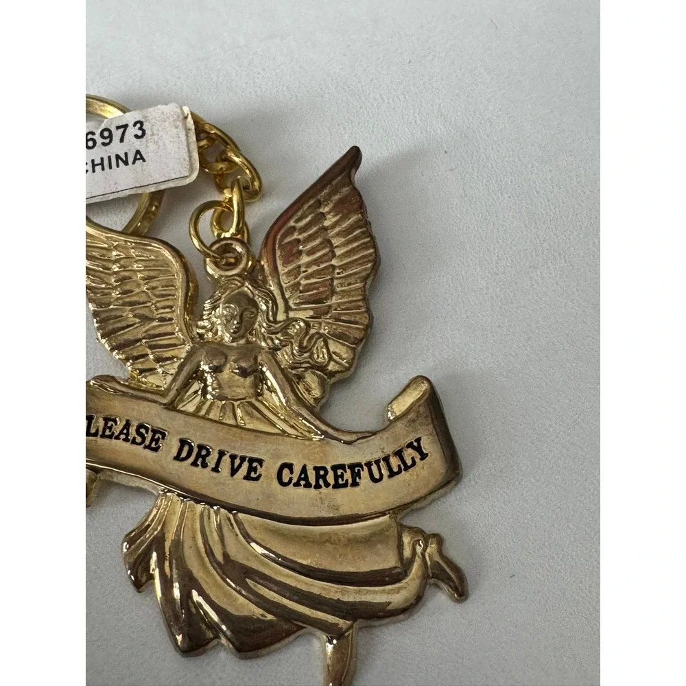 2003 Guardian Angel Keychain Gold Tone Please Drive Carefully‎ Charm 6973 NEW